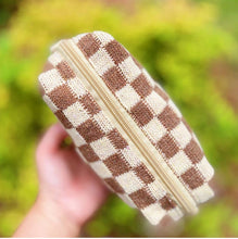 Load image into Gallery viewer, Brown Checkered Makeup Bag
